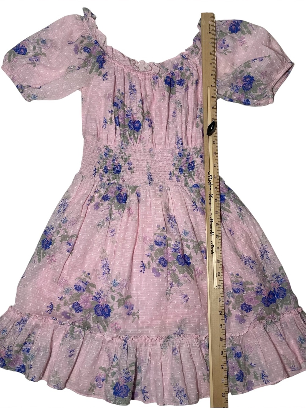 LoveShackFancy Lai Mini Dress Pink Floral Smocked Cotton Puff Sleeve S - Picture 7 of 10